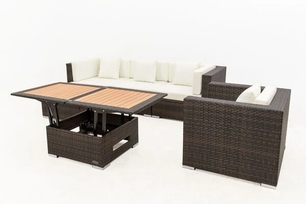OUTFLEXX Loungemöbel-Set, Braun Marmoriert, Polyrattan, 5 Pers, Wasserfeste Kissenbox, Inkl. Loungetisch 10 OUTFLEXX Loungemöbel-Set, Braun Marmoriert, Polyrattan, 5 Pers, Wasserfeste Kissenbox, Inkl. Loungetisch – Bild 10