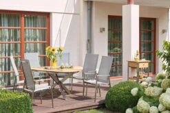 DIAMOND GARDEN Lyon Triangel Esstisch, Edelstahl/Recycled Teak, 150x 150 Cm -MBM Verkäufe 13 21210.jpg