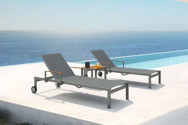 OUTFLEXX 2er-Set Sonnenliegen, Taupe, Edelstahl/Teak, 195,5x74x35cm, Mit Beistelltisch 45x45cm 1 OUTFLEXX 2er-Set Sonnenliegen, Taupe, Edelstahl/Teak, 195,5x74x35cm, Mit Beistelltisch 45x45cm