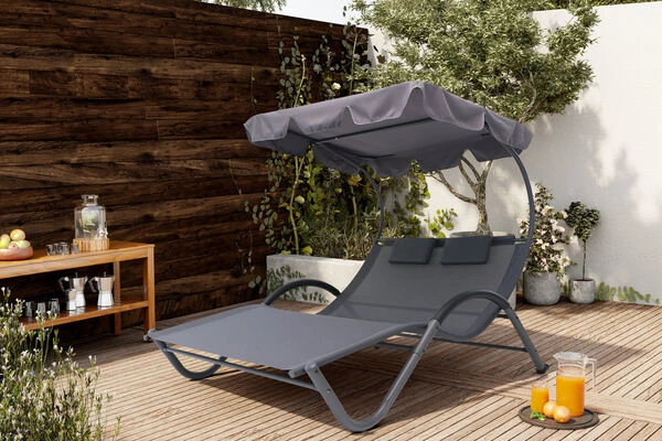 OUTFLEXX Doppelliege, Anthrazit, Polyester/Stahl Pulverbeschichtet, 205x138x34cm, Inkl. Nackenkissen, Rollbar 10 OUTFLEXX Doppelliege, Anthrazit, Polyester/Stahl Pulverbeschichtet, 205x138x34cm, Inkl. Nackenkissen, Rollbar – Bild 10