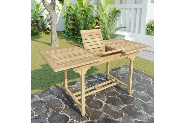 OUTFLEXX Ontario Ausziehtisch, Natur, Teakholz, 160/210x90cm, Fein Geschliffen 2 OUTFLEXX Ontario Ausziehtisch, Natur, Teakholz, 160/210x90cm, Fein Geschliffen – Bild 2