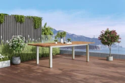 OUTFLEXX Ausziehtisch, Edelstahl/recyceltes FSC®-Teak, 200/260x100cm, Rustikal Gebürstet