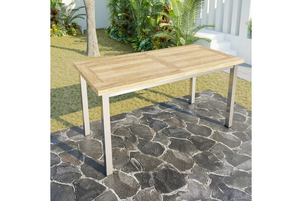 OUTFLEXX Ausziehtisch, Edelstahl/recyceltes FSC®-Teak, 200/260x100cm, Rustikal Gebürstet 11 OUTFLEXX Ausziehtisch, Edelstahl/recyceltes FSC®-Teak, 200/260x100cm, Rustikal Gebürstet – Bild 11