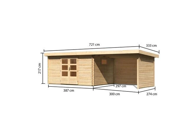 KARIBU Gartenhaus Trittau 5, Naturbelassen, Fichtenholz 40mm, 576 X 297 X 217 Cm, Pultdach, Anbau 3,3m Mit Rück- Und Seitenwand 5 KARIBU Gartenhaus Trittau 5, Naturbelassen, Fichtenholz 40mm, 576 X 297 X 217 Cm, Pultdach, Anbau 3,3m Mit Rück- Und Seitenwand – Bild 5