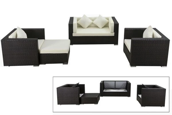 OUTFLEXX Loungemöbel-Set, 5 Personen, Braun, Polyrattan, Wasserfeste Kissenbox 1 OUTFLEXX Loungemöbel-Set, 5 Personen, Braun, Polyrattan, Wasserfeste Kissenbox