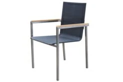 OUTFLEXX Gartensessel, Schwarz, Edelstahl/Textilene, Armlehnen Aus FSC-Teak, 56x67x88cm