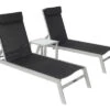 VILLANA 2er-Set Sonnenliegen, Silber/schwarz, Alu/Textil, 198x66x32cm, Mit Beistelltisch 45x45cm