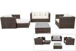 OUTFLEXX Loungemöbel-Set, Polyrattan, Braun Marmoriert, 5 Pers, Wasserfeste Kissenbox, Inkl. Beistelltisch