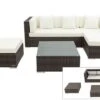 OUTFLEXX Loungemöbel-Set, Braun Marmoriert, 5 Pers, Polyrattan, Wasserfeste Kissenbox, Inkl. Beistelltisch
