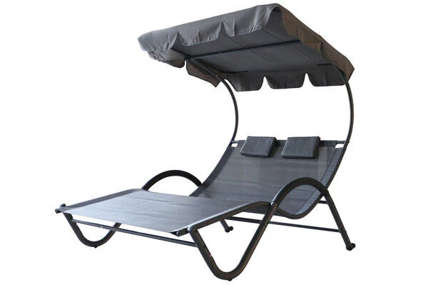 OUTFLEXX Doppelliege, Anthrazit, Polyester/Stahl Pulverbeschichtet, 205x138x34cm, Inkl. Nackenkissen, Rollbar 3 OUTFLEXX Doppelliege, Anthrazit, Polyester/Stahl Pulverbeschichtet, 205x138x34cm, Inkl. Nackenkissen, Rollbar – Bild 3