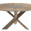 HARTMAN Provence Crossleg Esstisch, Light Grey, Teakholz, Ø150cm, Inkl. Granitinlay Ø50cm
