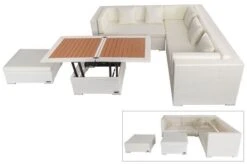 OUTFLEXX Loungemöbel-Set, Weiß, Polyrattan, 6 Personen, Wasserfeste Kissenbox, Inkl. Loungetisch