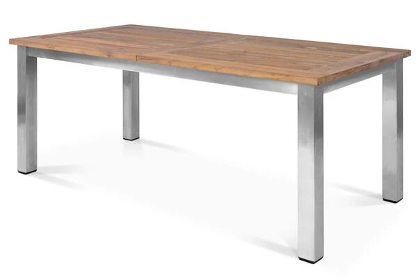 OUTFLEXX Ausziehtisch, Edelstahl/recyceltes FSC®-Teak, 200/260x100cm, Rustikal Gebürstet 4 OUTFLEXX Ausziehtisch, Edelstahl/recyceltes FSC®-Teak, 200/260x100cm, Rustikal Gebürstet – Bild 4