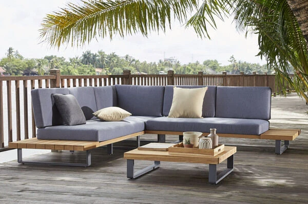 OUTFLEXX Ecklounge, Teakoptik/anthrazit, Aluminium/Akazie, Für 5 Personen, Inkl. Polster 1 OUTFLEXX Ecklounge, Teakoptik/anthrazit, Aluminium/Akazie, Für 5 Personen, Inkl. Polster