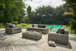OUTFLEXX Loungemöbel, White Faded Grey, Polyrattan, 4 Personen, Inkl. Tisch 70 X 130 Cm Und Polster Aus Olefin In Anthrazit