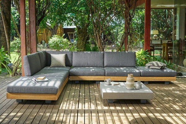 OUTFLEXX Ecklounge, Alu/Akazie/Zement, 6 Personen, Inkl. Tisch 83 X 83 Cm Und Polster Aus Olefin In Anthrazit 1 OUTFLEXX Ecklounge, Alu/Akazie/Zement, 6 Personen, Inkl. Tisch 83 X 83 Cm Und Polster Aus Olefin In Anthrazit