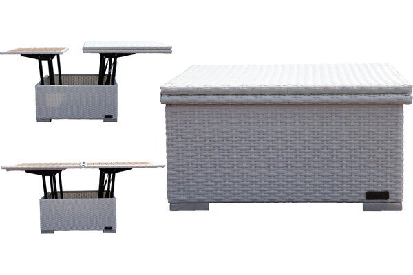 OUTFLEXX Loungetisch Höhenverstellbar, Weiß, Polyrattan, 75/152x75x40/64,5cm 1 OUTFLEXX Loungetisch Höhenverstellbar, Weiß, Polyrattan, 75/152x75x40/64,5cm