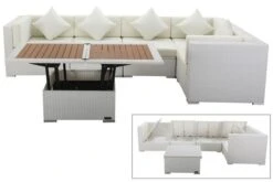 OUTFLEXX Loungemöbel Polyrattan, Weiß, Für 5 Personen, Inkl. Loungetisch, Wasserfeste Kissenbox