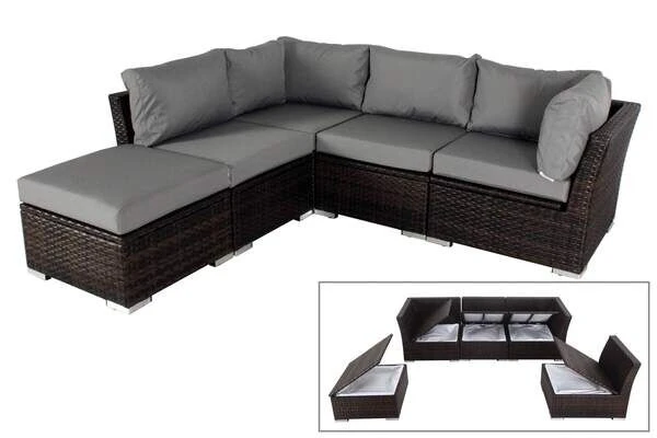 OUTFLEXX Loungemöbel, Polyrattan, Braun Marmoriert, Inkl. Abdeckhaube, Ersatzbezug, Wasserfeste Kissenbox 1 OUTFLEXX Loungemöbel, Polyrattan, Braun Marmoriert, Inkl. Abdeckhaube, Ersatzbezug, Wasserfeste Kissenbox