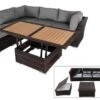 OUTFLEXX Loungemöbel, Polyrattan, Braun Marmoriert, Inkl. Loungetisch, Abdeckhaube, Ersatzbezug, Wasserfeste Kissenbox
