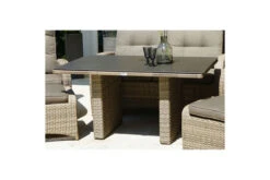 Ploß Rabida Lounge-Tisch, Champagner-meliert, Polyrattan, 140x85cm, Glasplatte In Steinoptik