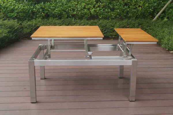OUTFLEXX Multifunktionstisch, Natur, FSC-Teak / Edelstahl, 100/118x70/90x45/60cm, Platten Mehrfach Verstellbar 14 OUTFLEXX Multifunktionstisch, Natur, FSC-Teak / Edelstahl, 100/118x70/90x45/60cm, Platten Mehrfach Verstellbar – Bild 14