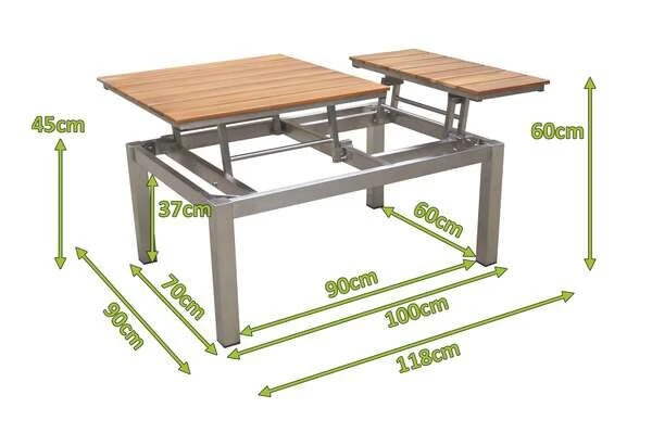 OUTFLEXX Multifunktionstisch, Natur, FSC-Teak / Edelstahl, 100/118x70/90x45/60cm, Platten Mehrfach Verstellbar 5 OUTFLEXX Multifunktionstisch, Natur, FSC-Teak / Edelstahl, 100/118x70/90x45/60cm, Platten Mehrfach Verstellbar – Bild 5
