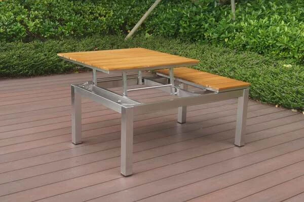 OUTFLEXX Multifunktionstisch, Natur, FSC-Teak / Edelstahl, 100/118x70/90x45/60cm, Platten Mehrfach Verstellbar 8 OUTFLEXX Multifunktionstisch, Natur, FSC-Teak / Edelstahl, 100/118x70/90x45/60cm, Platten Mehrfach Verstellbar – Bild 8