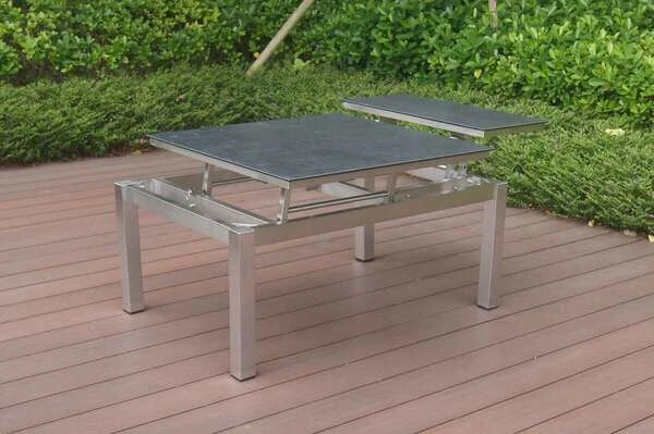 OUTFLEXX Multifunktionstisch, Grau Marmoriert, Glaskeramik / Edelstahl, 100/118x70/90x45/60cm, Platten Mehrfach Verstellbar 6 OUTFLEXX Multifunktionstisch, Grau Marmoriert, Glaskeramik / Edelstahl, 100/118x70/90x45/60cm, Platten Mehrfach Verstellbar – Bild 6