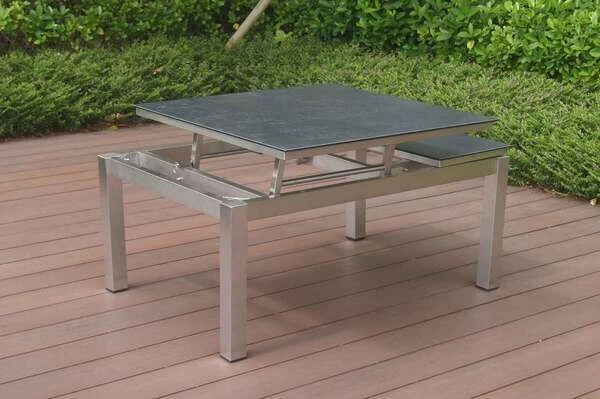 OUTFLEXX Multifunktionstisch, Grau Marmoriert, Glaskeramik / Edelstahl, 100/118x70/90x45/60cm, Platten Mehrfach Verstellbar 11 OUTFLEXX Multifunktionstisch, Grau Marmoriert, Glaskeramik / Edelstahl, 100/118x70/90x45/60cm, Platten Mehrfach Verstellbar – Bild 11