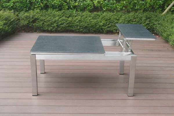 OUTFLEXX Multifunktionstisch, Grau Marmoriert, Glaskeramik / Edelstahl, 100/118x70/90x45/60cm, Platten Mehrfach Verstellbar 12 OUTFLEXX Multifunktionstisch, Grau Marmoriert, Glaskeramik / Edelstahl, 100/118x70/90x45/60cm, Platten Mehrfach Verstellbar – Bild 12