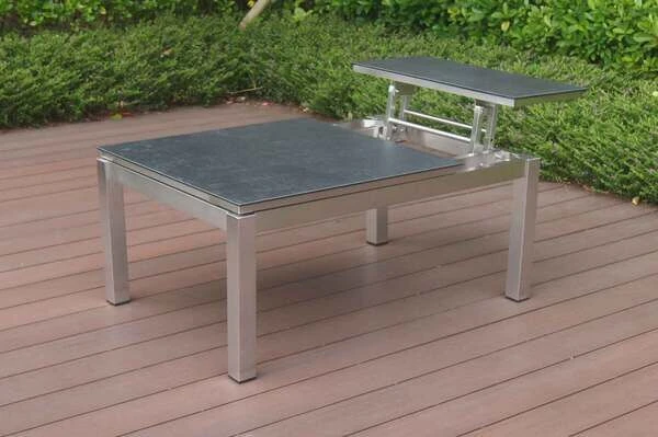 OUTFLEXX Multifunktionstisch, Grau Marmoriert, Glaskeramik / Edelstahl, 100/118x70/90x45/60cm, Platten Mehrfach Verstellbar 3 OUTFLEXX Multifunktionstisch, Grau Marmoriert, Glaskeramik / Edelstahl, 100/118x70/90x45/60cm, Platten Mehrfach Verstellbar – Bild 3