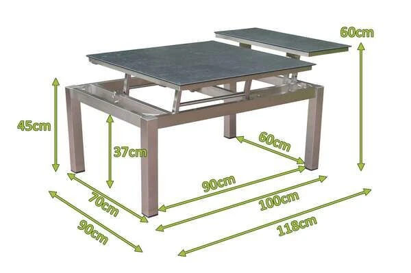 OUTFLEXX Multifunktionstisch, Grau Marmoriert, Glaskeramik / Edelstahl, 100/118x70/90x45/60cm, Platten Mehrfach Verstellbar 5 OUTFLEXX Multifunktionstisch, Grau Marmoriert, Glaskeramik / Edelstahl, 100/118x70/90x45/60cm, Platten Mehrfach Verstellbar – Bild 5