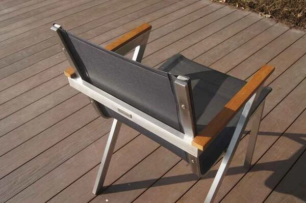 OUTFLEXX Stapelsessel, Schwarz, FSC-Teak / Edelstahl / Textilene, 60x56x85 Cm, Modernes Design 4 OUTFLEXX Stapelsessel, Schwarz, FSC-Teak / Edelstahl / Textilene, 60x56x85 Cm, Modernes Design – Bild 4