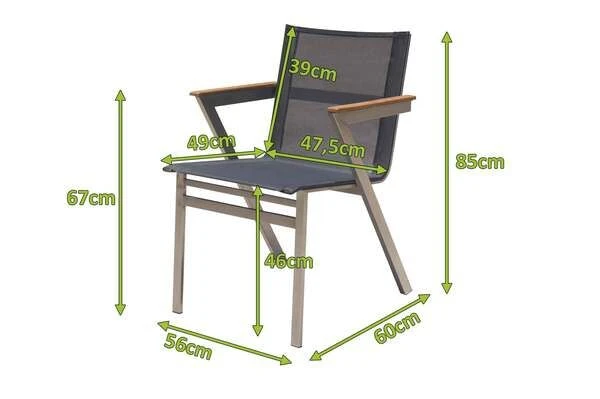 OUTFLEXX Stapelsessel, Schwarz, FSC-Teak / Edelstahl / Textilene, 60x56x85 Cm, Modernes Design 5 OUTFLEXX Stapelsessel, Schwarz, FSC-Teak / Edelstahl / Textilene, 60x56x85 Cm, Modernes Design – Bild 5