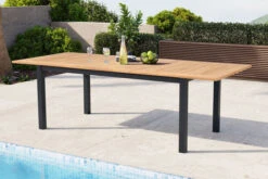 OUTFLEXX Ausziehtisch, Anthrazit Matt, Alu/FSC-Teak, 150/210x90cm, Synchronauszug Mit Butterfly-Funktion -MBM Verkäufe 21778 01.jpg