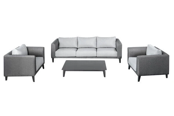 OUTFLEXX Loungemöbel Set, Dunkelgrau, Alu/Spuncrylic, 4-tlg., Tisch 123x80cm, 5 Pers 2 OUTFLEXX Loungemöbel Set, Dunkelgrau, Alu/Spuncrylic, 4-tlg., Tisch 123x80cm, 5 Pers – Bild 2