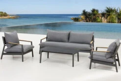 OUTFLEXX Monti Loungemöbel, Dunkelgrau, Alu/Teak/Keramikglas/Polyester, Für 4 Personen, Inkl. Loungetisch