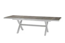 SIENA GARDEN Sincro Ausziehtisch, Matt Weiß-grau/washed Grey, Alu/Keramik, 200/260x100 Cm, Synchroner Auszugsmechanismus