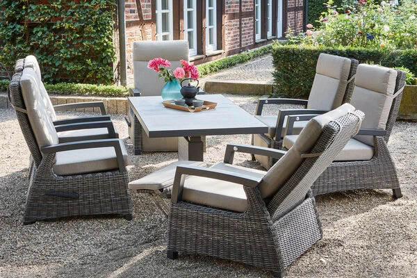 SIENA GARDEN Corido/Bellani Pinie Loungeset, Charcoal/anthrazit/pinie-grau, Alu/Keramik/Gardino®-Geflecht, Lifttisch 160x90 Cm, 6 Relaxsessel 1 SIENA GARDEN Corido/Bellani Pinie Loungeset, Charcoal/anthrazit/pinie-grau, Alu/Keramik/Gardino®-Geflecht, Lifttisch 160x90 Cm, 6 Relaxsessel
