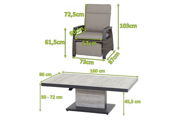 SIENA GARDEN Corido/Bellani Pinie Loungeset, Charcoal/anthrazit/pinie-grau, Alu/Keramik/Gardino®-Geflecht, Lifttisch 160x90 Cm, 6 Relaxsessel 5 SIENA GARDEN Corido/Bellani Pinie Loungeset, Charcoal/anthrazit/pinie-grau, Alu/Keramik/Gardino®-Geflecht, Lifttisch 160x90 Cm, 6 Relaxsessel – Bild 5