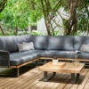 OUTFLEXX Ecklounge, Anthrazit, Geflecht/Akazie, 5 Personen, Inkl. Polster In Anthrazit Und Kaffeetisch 75x75 Cm