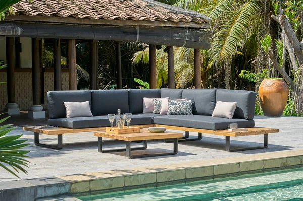 OUTFLEXX Ecklounge, Anthrazit, Akazie, 5 Personen, Inkl. Polster Und Kaffeetisch 77 X 77 Cm 1 OUTFLEXX Ecklounge, Anthrazit, Akazie, 5 Personen, Inkl. Polster Und Kaffeetisch 77 X 77 Cm