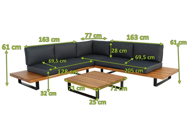 OUTFLEXX Ecklounge, Anthrazit, Akazie, 5 Personen, Inkl. Polster Und Kaffeetisch 77 X 77 Cm 5 OUTFLEXX Ecklounge, Anthrazit, Akazie, 5 Personen, Inkl. Polster Und Kaffeetisch 77 X 77 Cm – Bild 5