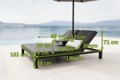 OUTFLEXX Twin Doppelliege, Sooty/marble, Alu/Sunbrella, 196 X 161 X 34 Cm, Rückenlehne Verstellbar, Inkl. Beistelltisch Und 1x Rückenkissen -MBM Verkäufe 23469 mass.jpg