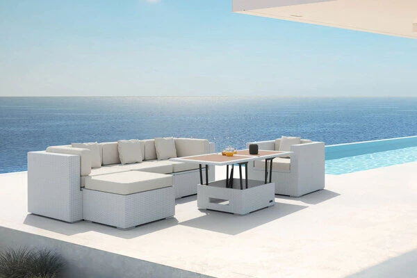 OUTFLEXX Loungemöbel-Set, Weiß, Polyrattan, Für 5 Personen, Inkl. Loungetisch, Wasserfeste Kissenbox 1 OUTFLEXX Loungemöbel-Set, Weiß, Polyrattan, Für 5 Personen, Inkl. Loungetisch, Wasserfeste Kissenbox