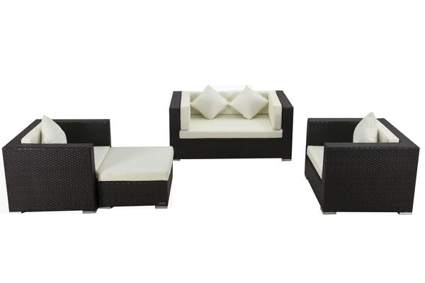 OUTFLEXX Loungemöbel-Set, 5 Personen, Braun, Polyrattan, Wasserfeste Kissenbox 2 OUTFLEXX Loungemöbel-Set, 5 Personen, Braun, Polyrattan, Wasserfeste Kissenbox – Bild 2