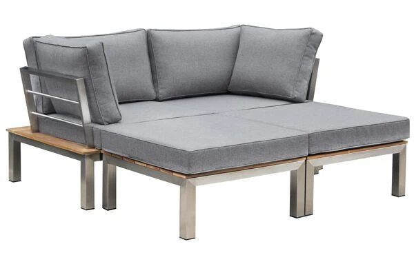 OUTFLEXX Loungemöbel, Silber/grau, Edelstahl/FSC-Teakholz/Textil, Für 2 Personen, Liegefunktion 2 OUTFLEXX Loungemöbel, Silber/grau, Edelstahl/FSC-Teakholz/Textil, Für 2 Personen, Liegefunktion – Bild 2