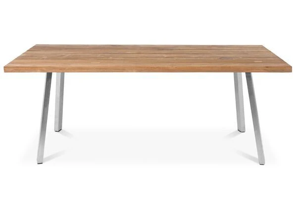 OUTFLEXX Esstisch, Edelstahl/recyceltes FSC®-Teak, 160x90cm, A-Gestell, Rustikal Gebürstet 2 OUTFLEXX Esstisch, Edelstahl/recyceltes FSC®-Teak, 160x90cm, A-Gestell, Rustikal Gebürstet – Bild 2