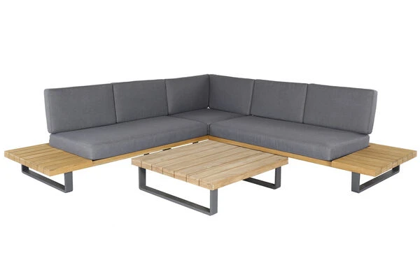 OUTFLEXX Ecklounge, Teakoptik/anthrazit, Aluminium/Akazie, Für 5 Personen, Inkl. Polster 2 OUTFLEXX Ecklounge, Teakoptik/anthrazit, Aluminium/Akazie, Für 5 Personen, Inkl. Polster – Bild 2
